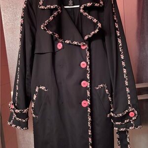 INC Y2K vintage designer coat black with black + pink trim big pink button PM